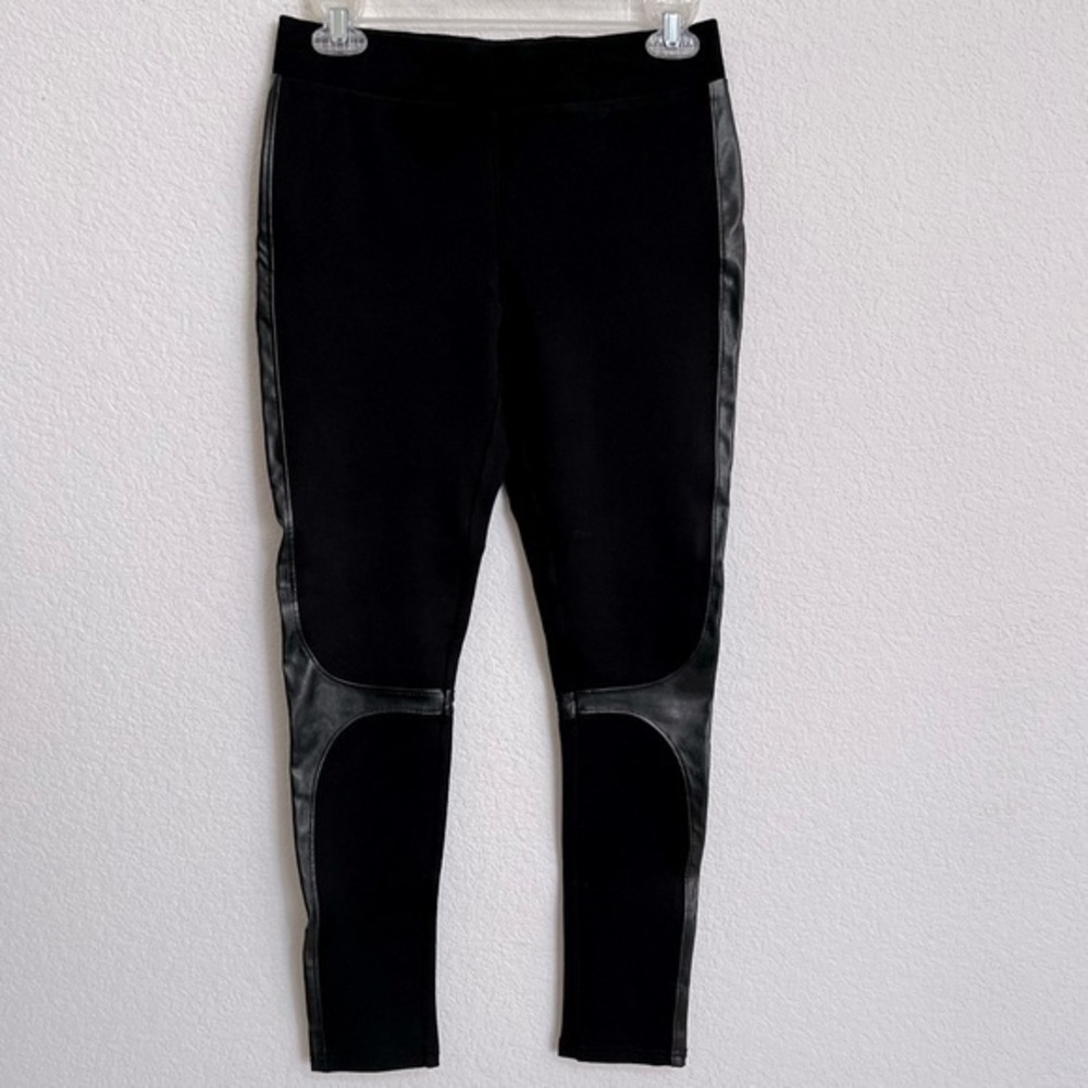 Parasuco Demin Jeans Black Leggings Faux Leather Trim New Medium